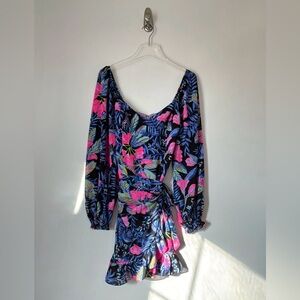Lilly Pulitzer Lila Dress Long Sleeve Ruffle Zip Onyx Earned Stripes Sz 10